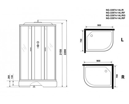 Душевая кабина Niagara NG-33974-14RP 90х70 см, с матовыми стеклами, правосторонняя