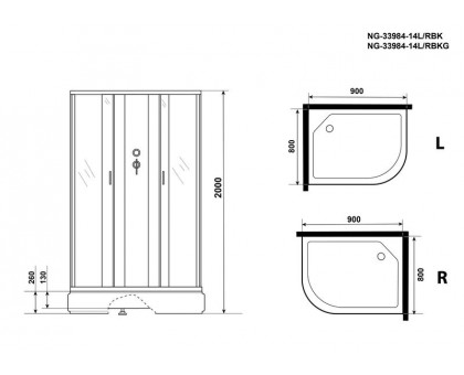 Душевая кабина Niagara NG-33984-14RBK 90х80 см, с матовыми стеклами, правосторонняя