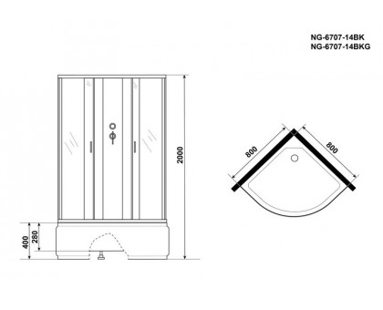 Душевая кабина Niagara NG-6707-14BKG 80х80 см, с прозрачными стеклами