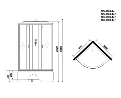 Душевая кабина Niagara NG-6709-14G 100х100 см, с прозрачными стеклами